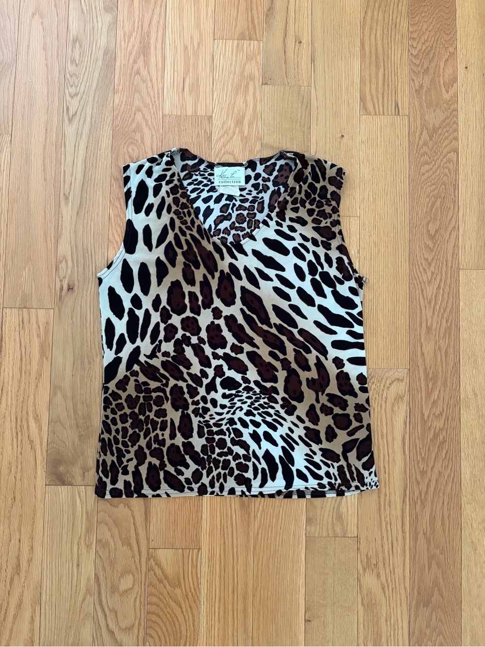 Sleeveless V-Neck Leopard Print Tank Top - Brown/Black/Cream
